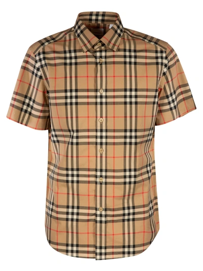 Burberry Short-sleeve Checked Shirt In Arch Beige