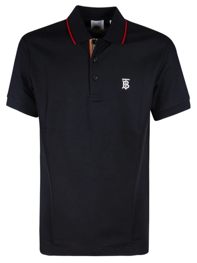 Burberry Embroidered Logo Polo Shirt In Navy