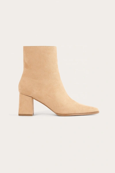 Na-kd Faux Suede Square Toe Boots In Beige-neutral