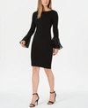 Calvin Klein Petite Chiffon Bell-sleeve Sheath Dress In Black