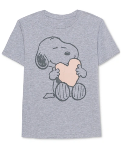 Peanuts Juniors' Snoopy Hug Graphic-print T-shirt In Heather Grey