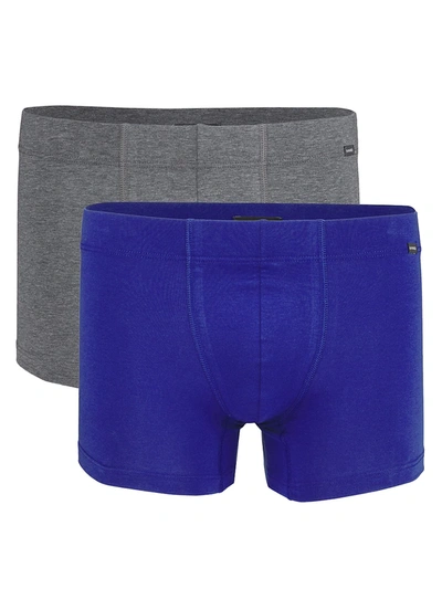 Hanro Men's Cotton Essentials 2-pack Boxer Briefs In Sapphire Charcoal