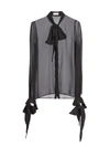 Saint Laurent Women's Sheer Silk Tieneck Blouse In Noir