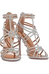 Aquazzura Princess 105 Glittered Woven Sandals In Silver