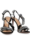 Aquazzura So Vera 105 Crystal-embellished Suede Sandals In Black