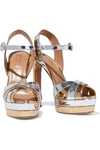 AQUAZZURA COQUETTE 140 TWO-TONE MIRRORED-LEATHER PLATFORM SANDALS,3074457345624836395