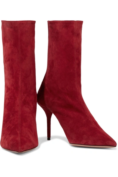 Aquazzura Saint Honore' 85 Suede Ankle Boots In Crimson