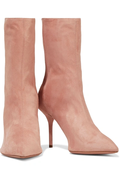 Aquazzura Saint Honore' 85 Suede Ankle Boots In Blush