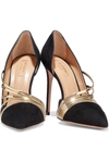 AQUAZZURA MINOU 105 METALLIC LEATHER-TRIMMED SUEDE PUMPS,3074457345624901806