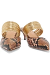 AQUAZZURA RENDEZ VOUS 45 METALLIC FAUX LEATHER AND ELAPHE MULES,3074457345624881549