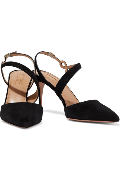 Aquazzura Arden 85 Suede Slingback Pumps In Black