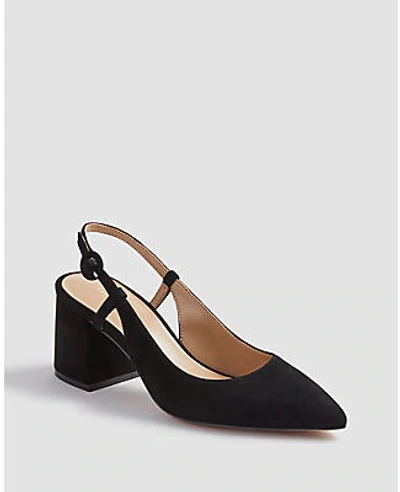 Ann Taylor Esme Suede Block Heel Slingback Pumps In Black