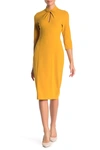 Donna Morgan Crepe Three Quarter Sleeve Sheath Dress In Marigold