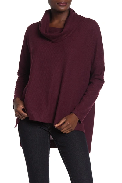 Ady P Cowl Neck High/low Sweater In Dark Red