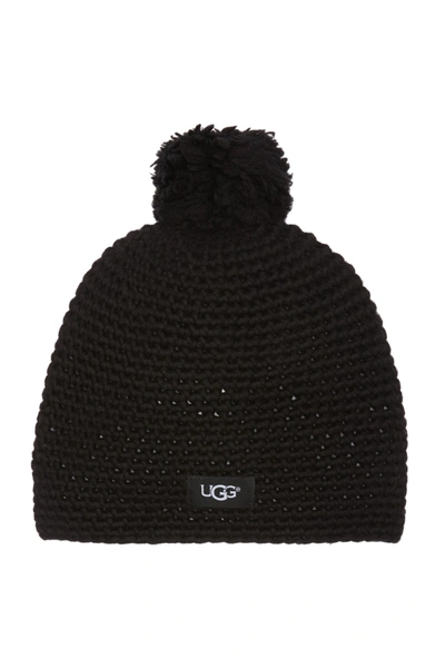 Ugg Yarn Pompom Knit Beanie In Black