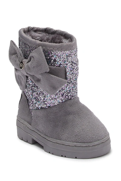 Bebe Kids' Glitter Bow Faux Fur Lined Winter Boot In Gry