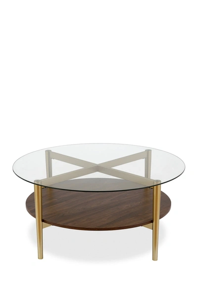 Addison And Lane Otto 36" Brass Finish Coffee Table With Walnut Shelf In Gold And Walnut