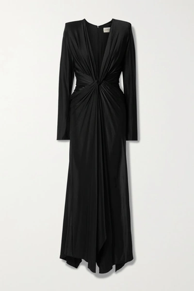 Alexandre Vauthier Twist-front Ruched Satin-jersey Gown In Black