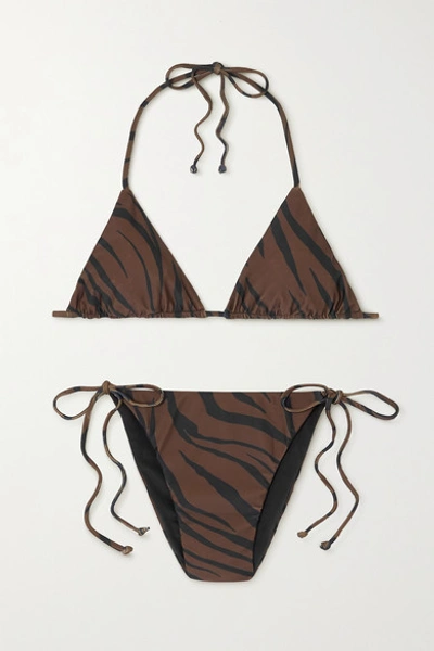 Faithfull The Brand + Net Sustain Tiger-print Triangle Halterneck Bikini In Brown