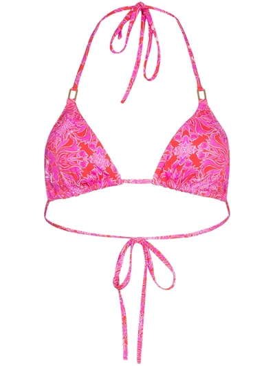 Melissa Odabash Cancun Printed Halterneck Bikini Top In Pink