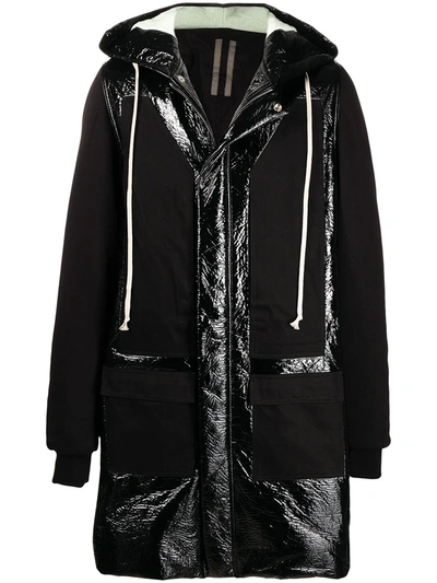 Rick Owens Drawstring Hood Raincoat In Black