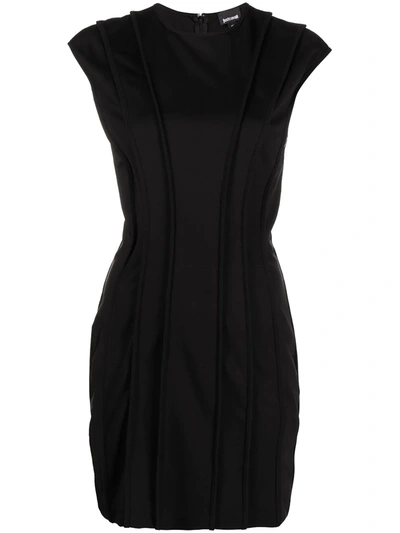 Just Cavalli Paneled Pintucked Stretch-tulle And Jersey Mini Dress In Black