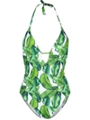 Mc2 Saint Barth Banana Leaves Print One Piece Swimsuit In Green