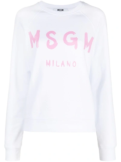 Msgm Logo-print Long-sleeve Sweatshirt In White