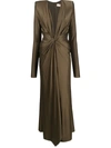 ALEXANDRE VAUTHIER PLUNGING LONG-SLEEVED RUCHED GOWN