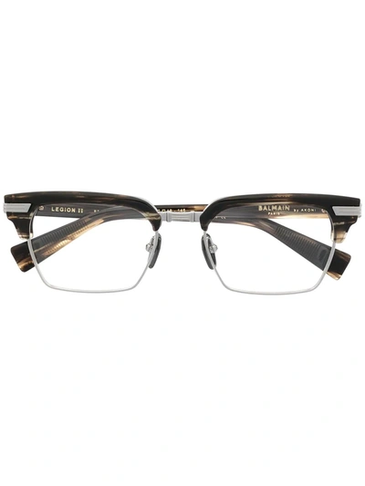 Balmain Legion Ii Rectangle-frame Glasses In Brown