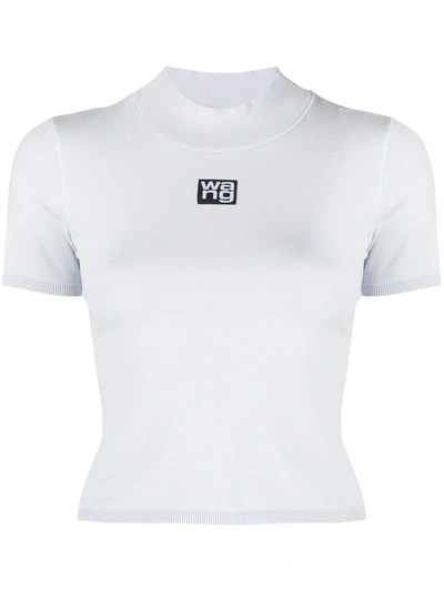 Alexander Wang Logo Patch Stretch Jersey T-shirt In Blue