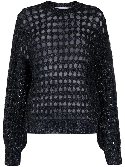 Iro Alyne Metallic Open-knit Cotton-blend Sweater In Black Lurex