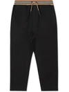 Burberry Icon Stripe Drawstring Trousers In Black