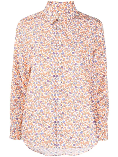 Apc Gina Floral Silk And Cotton Shirt In Orange