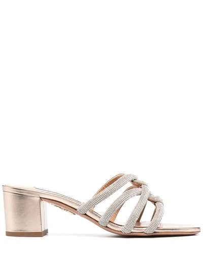 Aquazzura Moondust 50 Crystal-embellished Leather Mules In Bronze