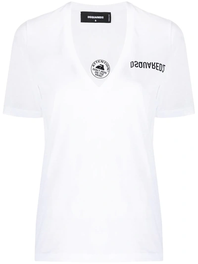 Dsquared2 Logo-print V-neck T-shirt In White
