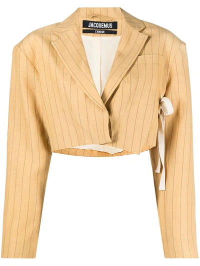 Jacquemus Santon Tie-detailed Pinstriped Linen Blazer In Yellow