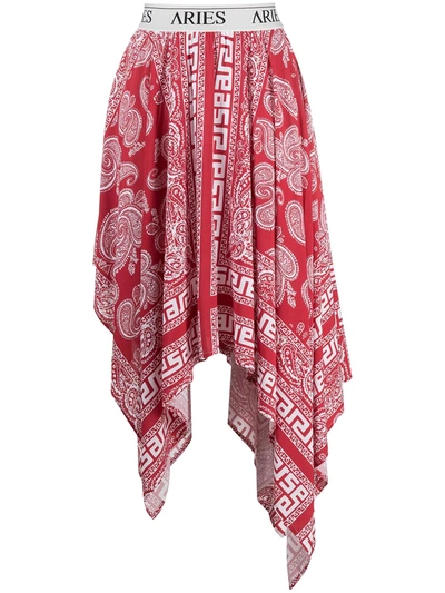 Aries Paisley-print Handkerchief Skirt In Red