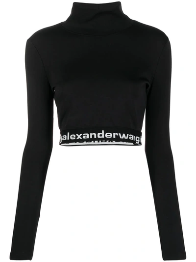 Alexander Wang T T By Alexander Wang Logo Band High Neck Cropped Top In Black