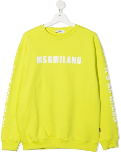 Msgm Teen Logo Crew-neck Sweatshirt In Green