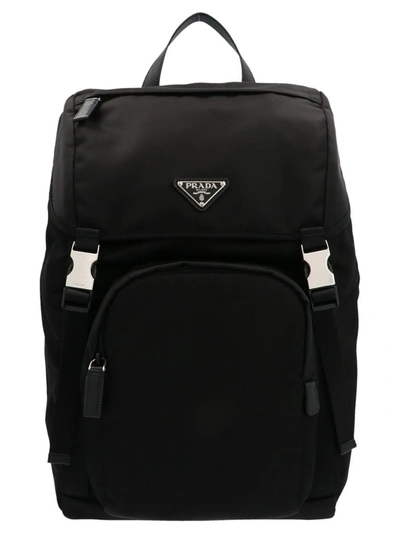 Prada Nylon And Saffiano Backpack In Nero