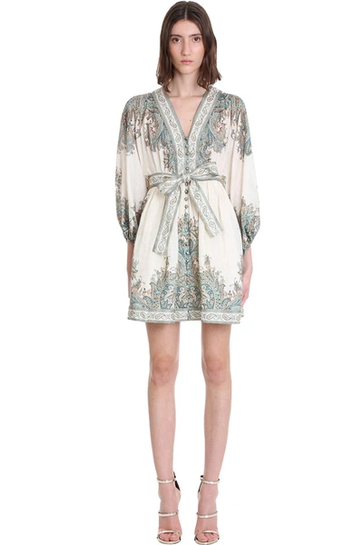 Zimmermann Dress In White Triacetate In Turquoise Paisley