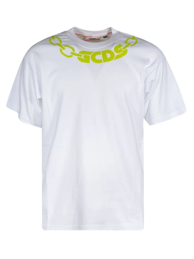 Gcds Chain Logo Neck T-shirt In White