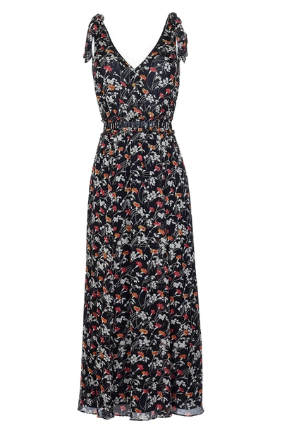 Joie Huntlie Knotted Floral-print Silk-georgette Midi Dress In Caviar |  ModeSens