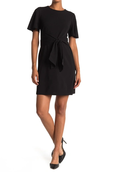 Donna Morgan Flutter Sleeve Waist Tie Dress In Black