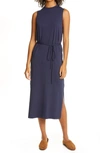 Vince Tie Waist T-shirt Midi Dress In Marine