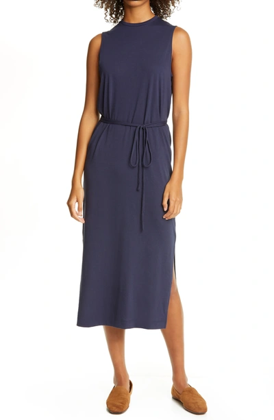 Vince Tie Waist T-shirt Midi Dress In Marine