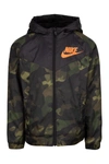 Nike Kids' Camo Print Fleece Lined Windbreaker In Army Camo