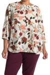 Nydj Henley 3/4 Sleeve Blouse In Srosabloom