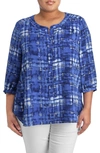 Nydj Henley 3/4 Sleeve Blouse In Bl Harbour